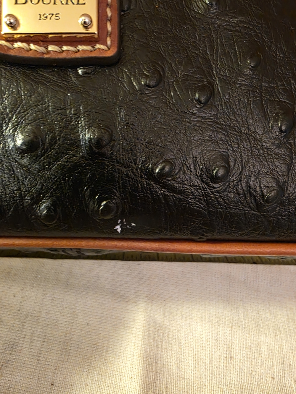 Dooney & Bourke Black Ostrich-Embossed Crossbody with Tan Trim - Picture 4 of 16